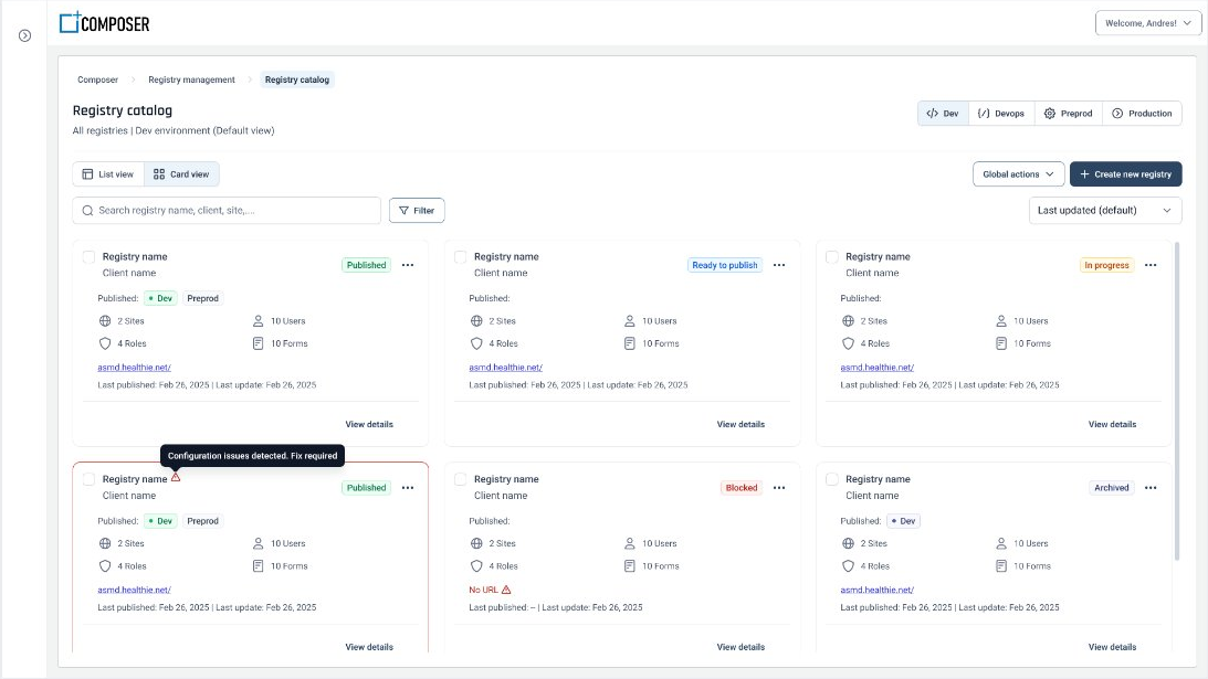 Catalog card view — the same registries optimized for browsing rather than comparison