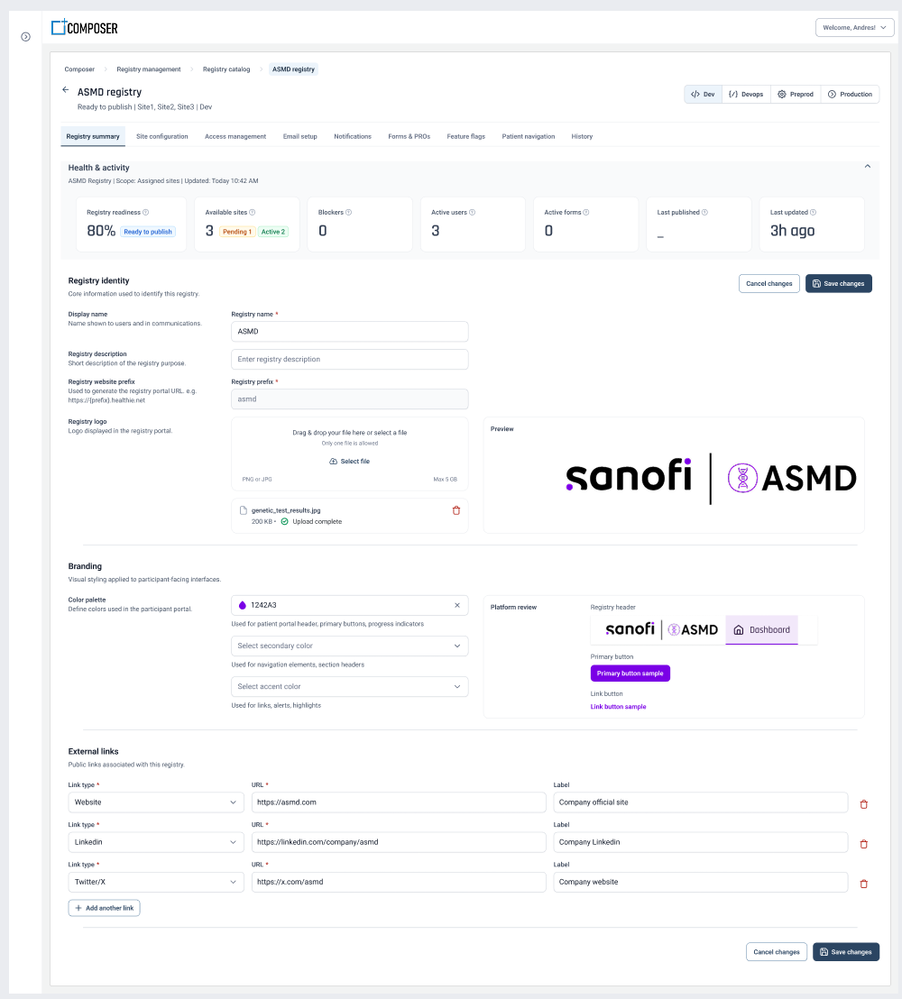 Registry summary — the landing view inside a registry, with configuration status at a glance