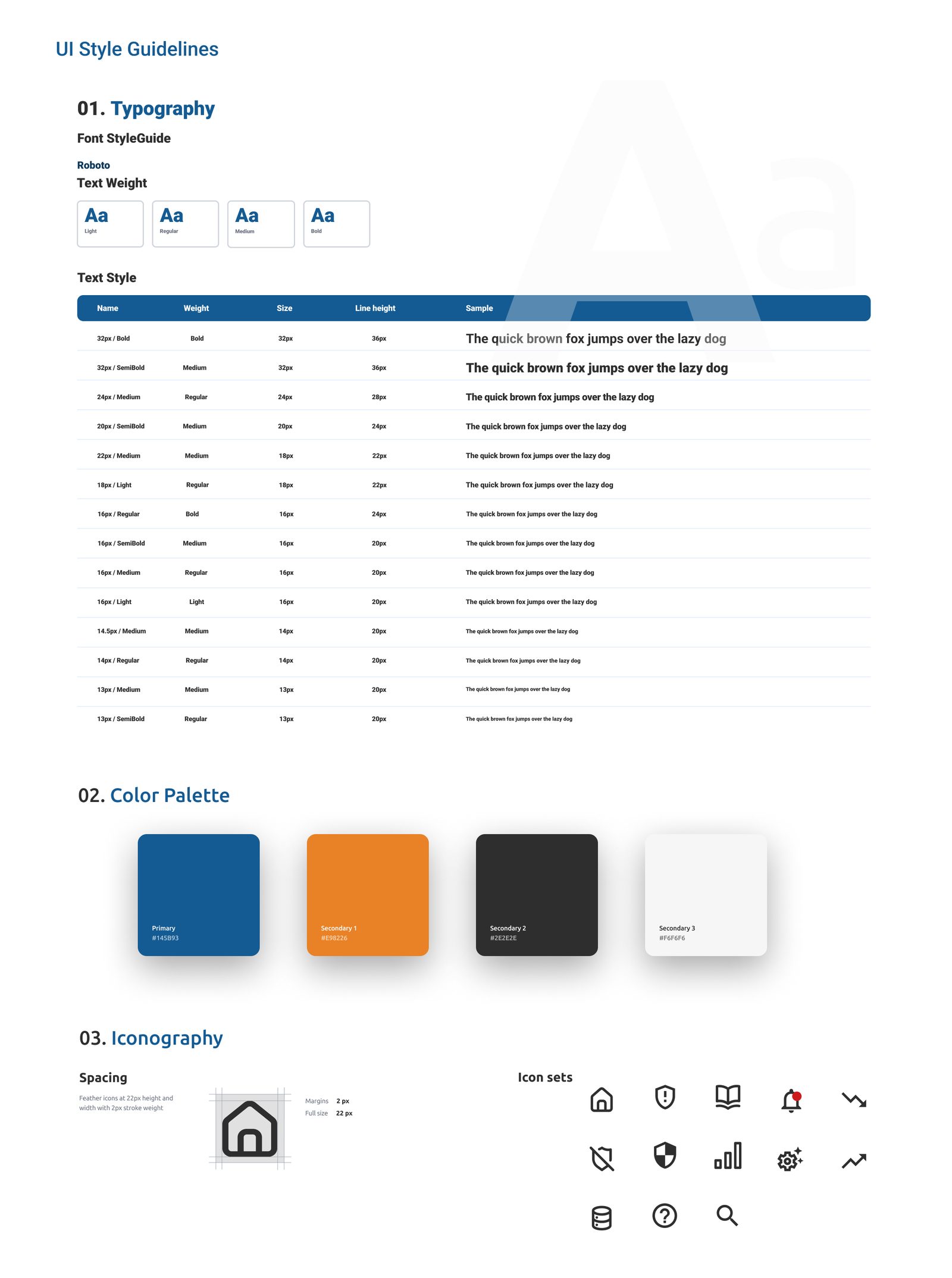 UI style guide — typography, colour, and iconography