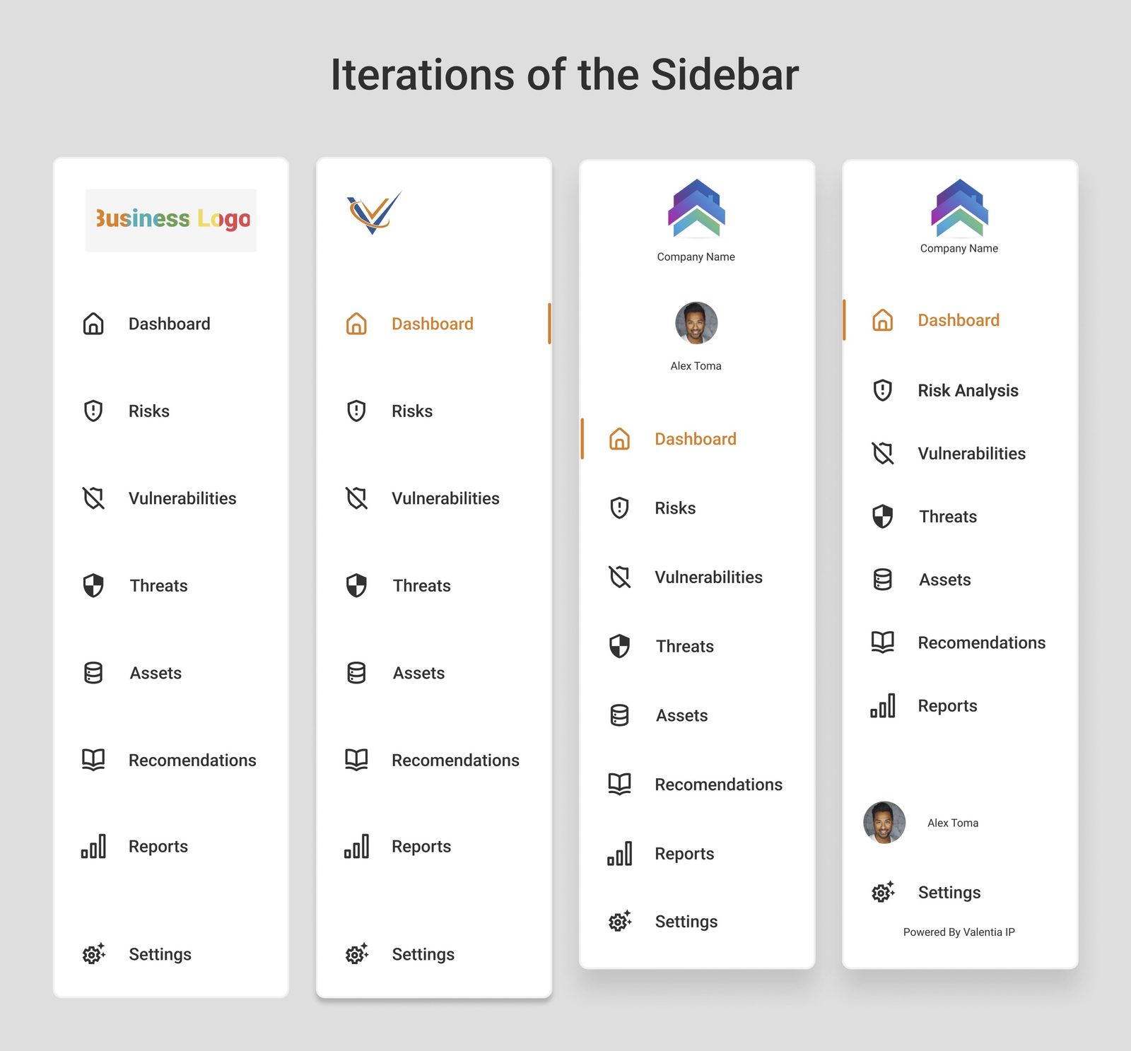 Iterations of the sidebar navigation