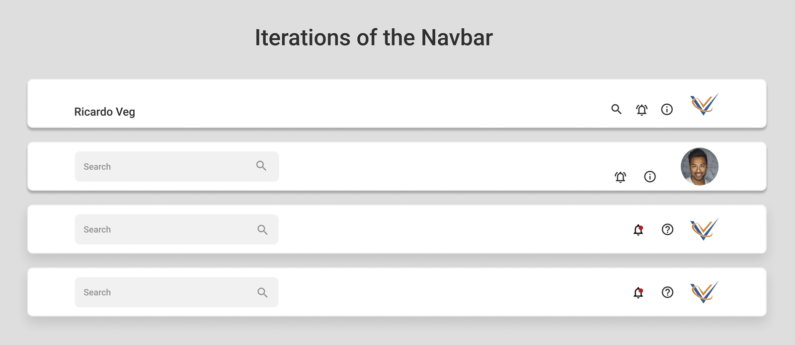 Iterations of the top navigation bar