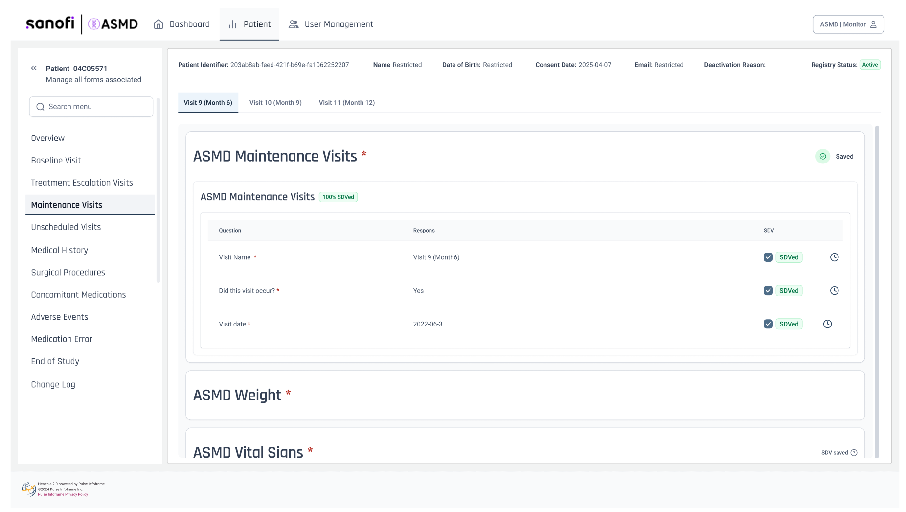 Field level — verification is recorded per question, not per form, which is what makes targeted and risk-based strategies expressible in the same interface as 100% review