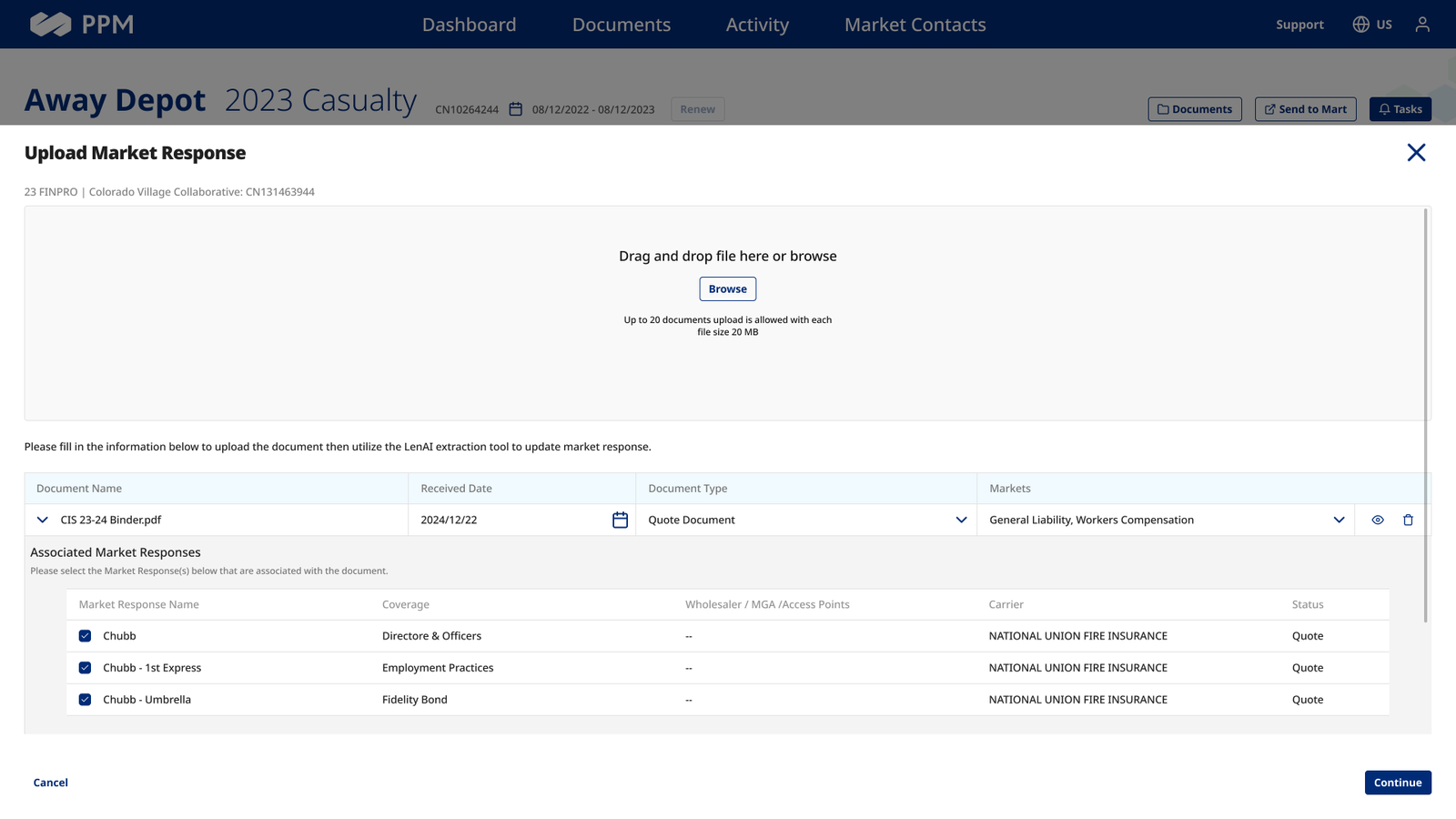 Upload and entity matching — mapping document content onto real PPM structures rather than free text