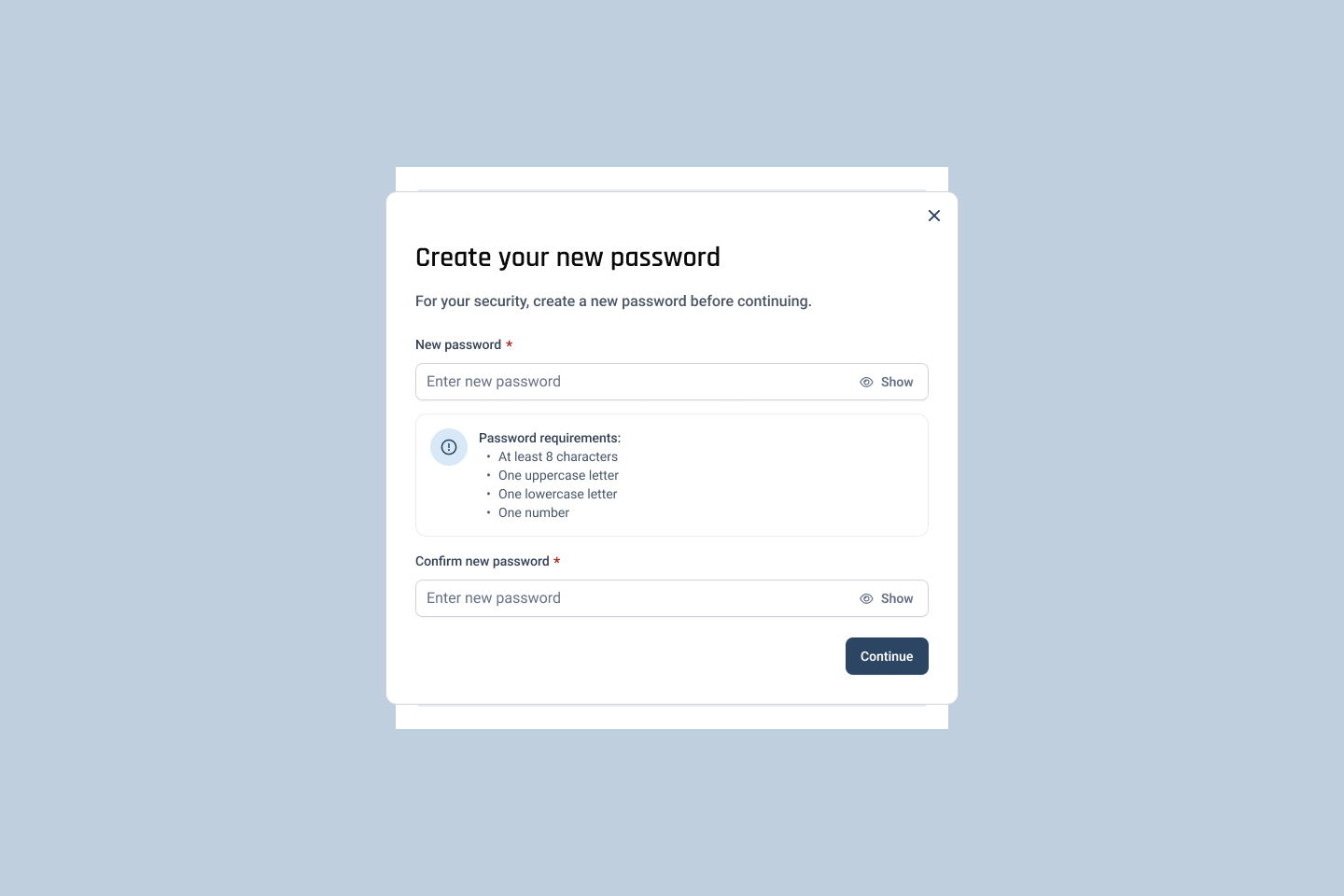 Requirements are stated before typing starts, not revealed as errors afterwards