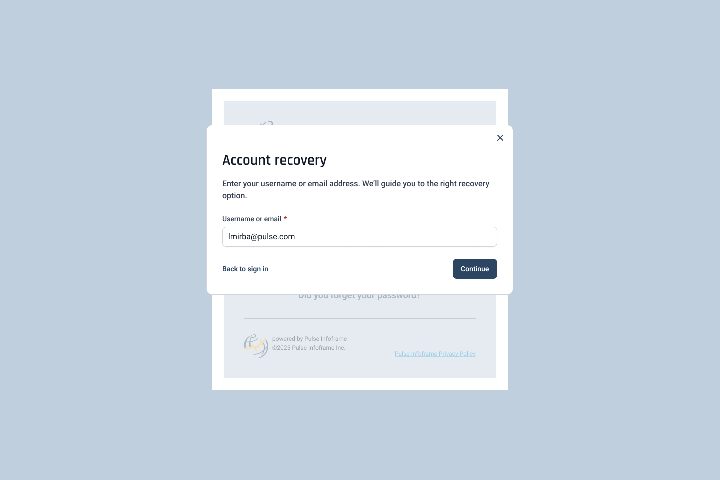 One entry point for both. The participant enters a username or an email; the system decides which route applies rather than asking them to know