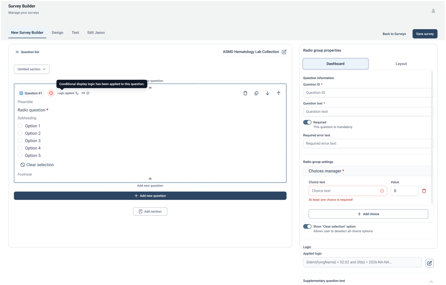 Question configuration with inline validation
